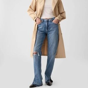 GAP Loose Mid Rise Straight Leg Jeans Distressed Size 4 Tall 27 90s Light Wash